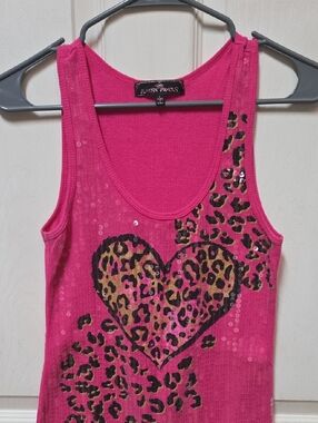 Bright Hot Pink Sequin Leopard Heart Tank